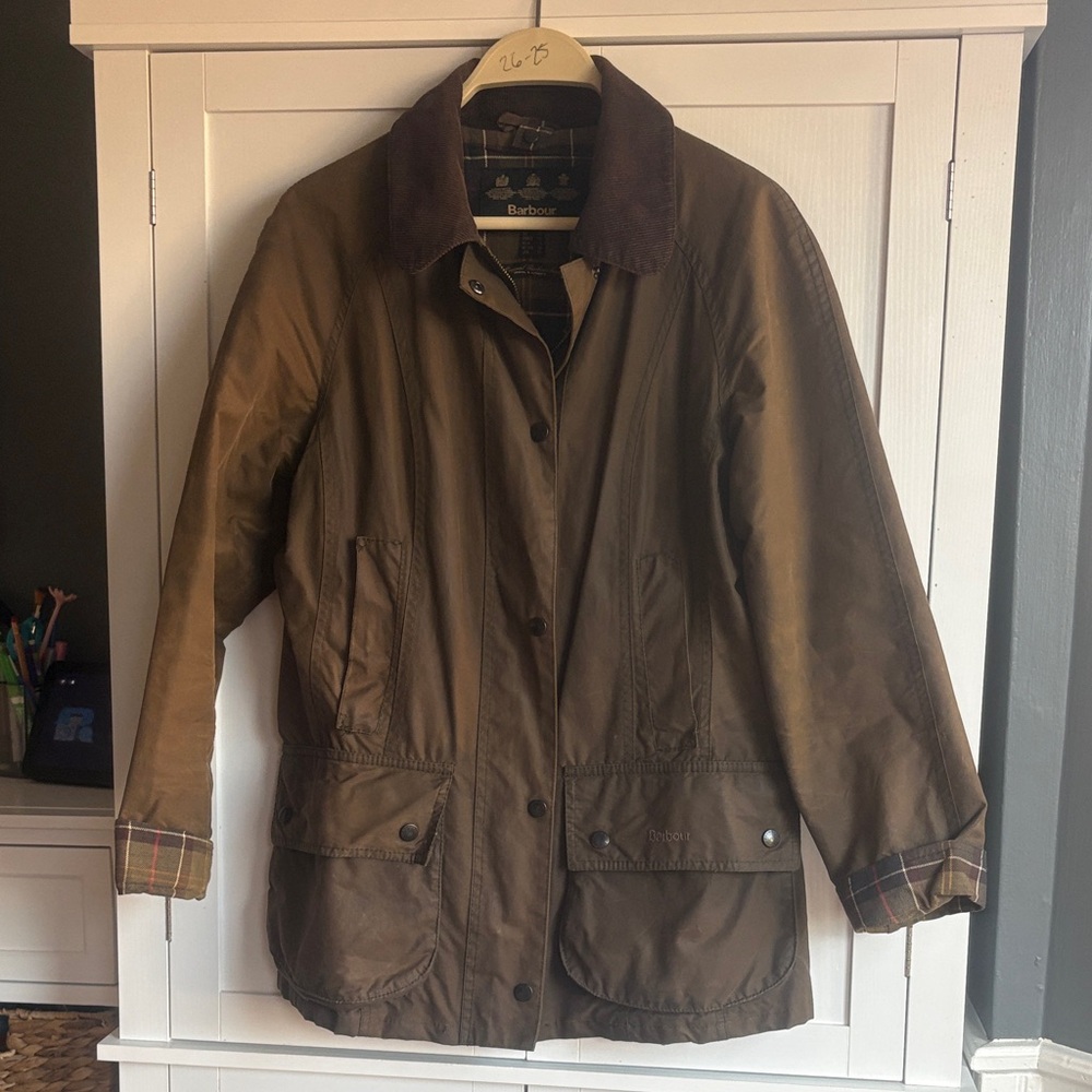 Barbour wax brown/olive Utility Jacket with Plaid Accents